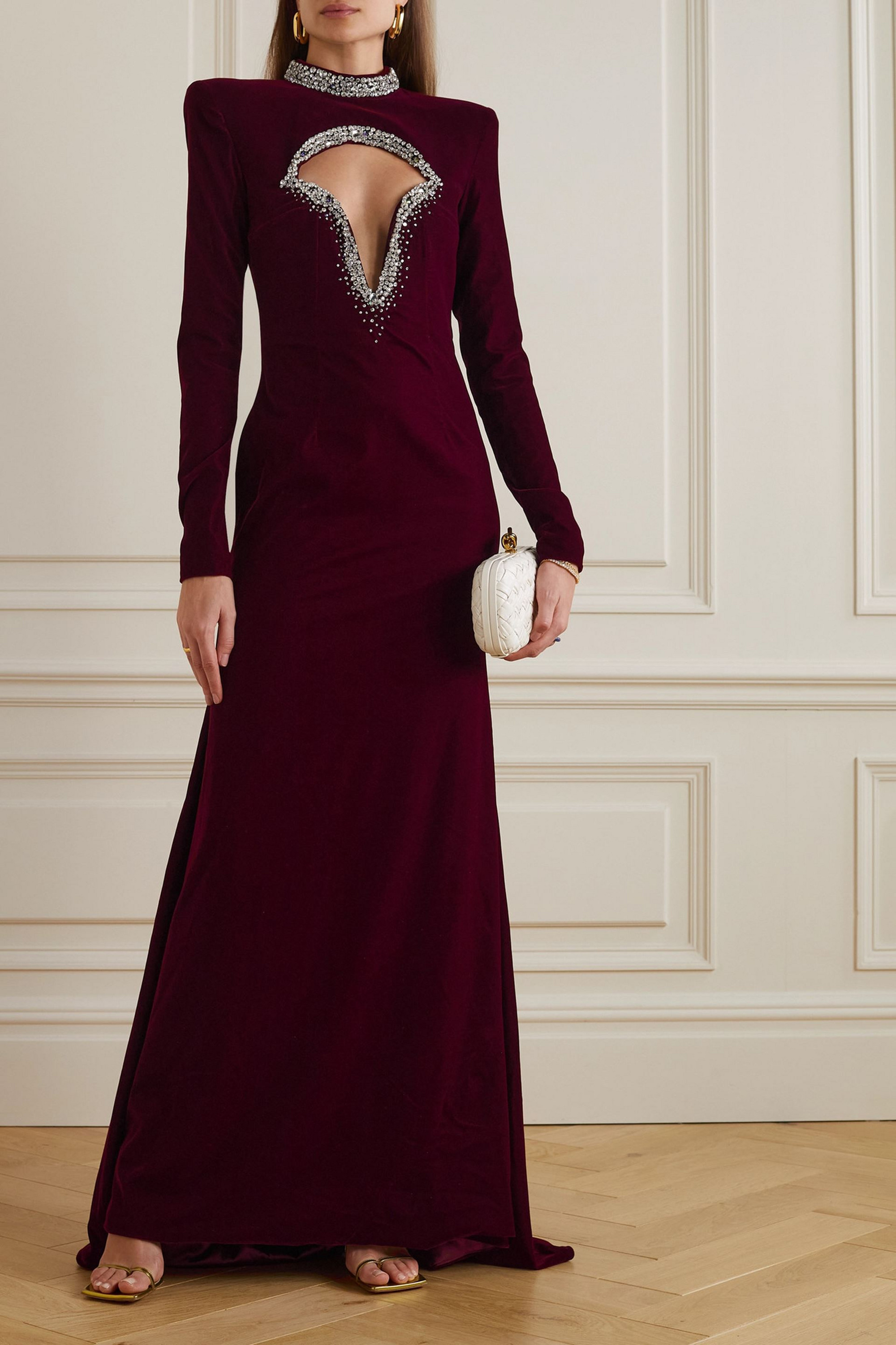Miss Sohee Crystal-embellished cutout stretch-velvet gown