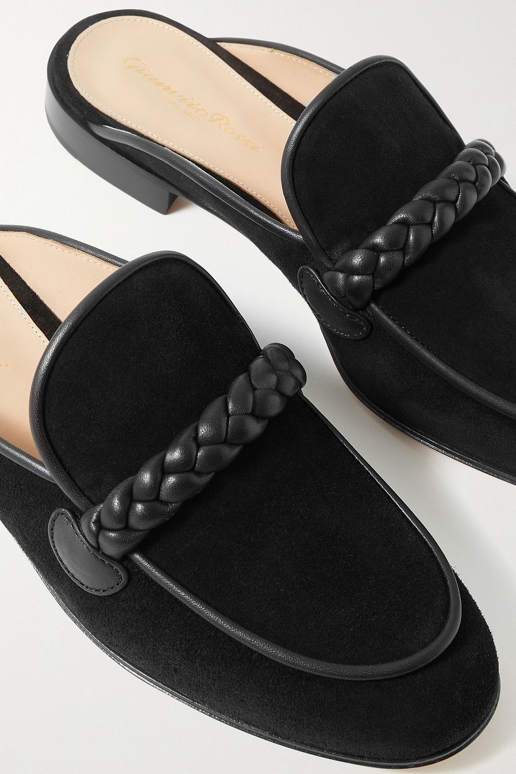 GIANVITO ROSSI Belem leather-trimmed suede slippers