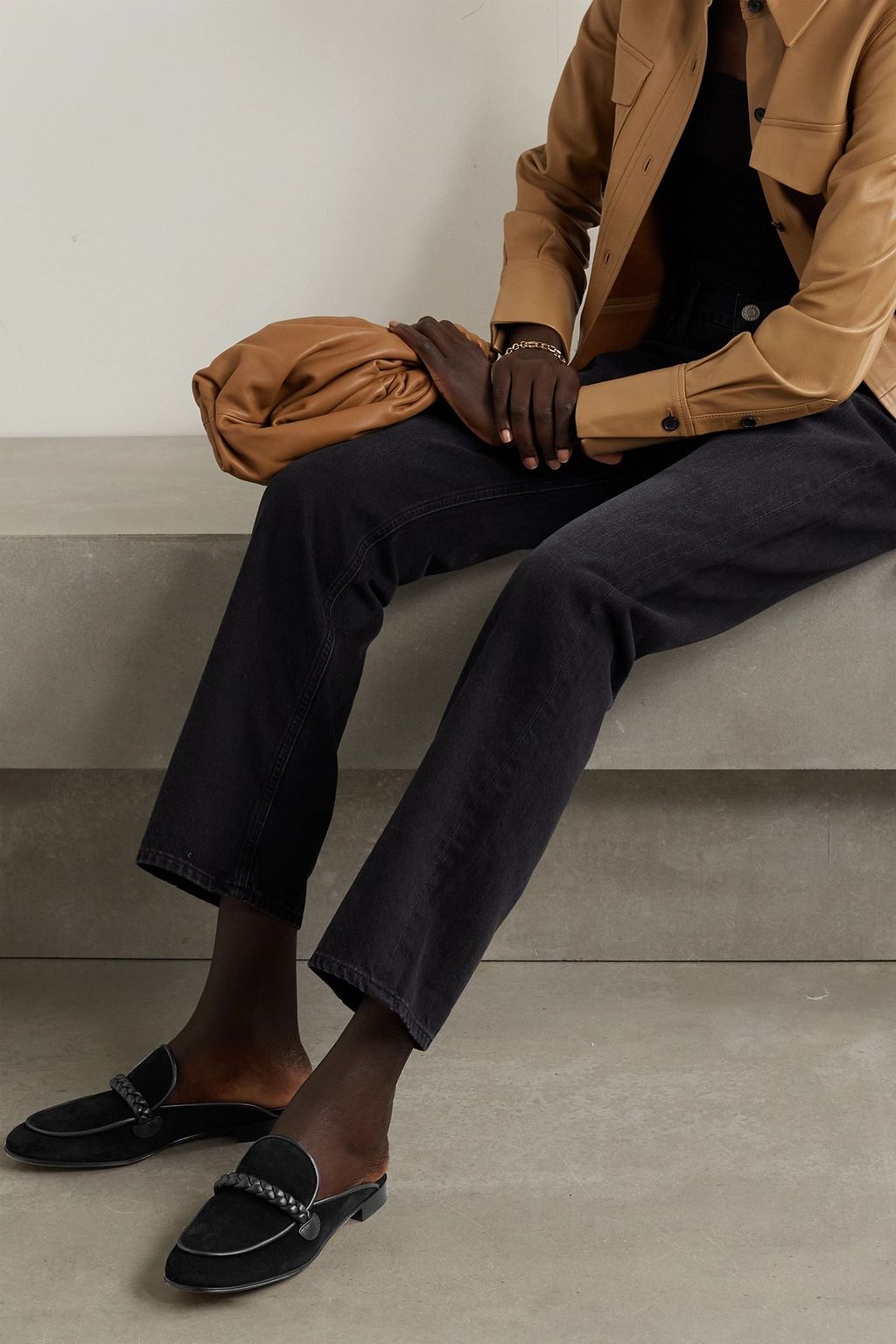 GIANVITO ROSSI Belem leather-trimmed suede slippers
