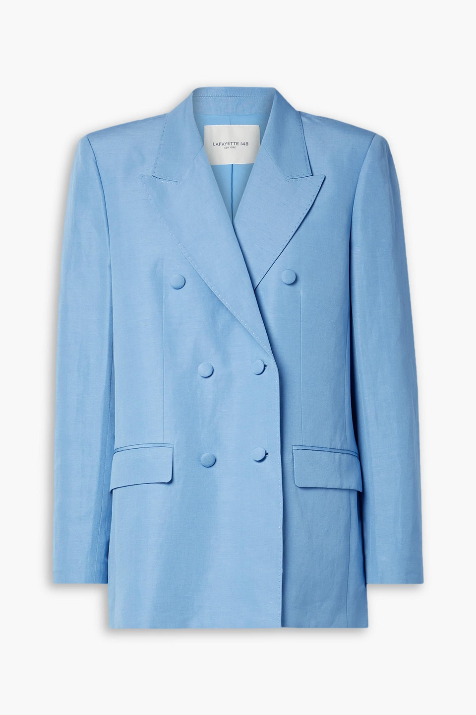 lafayette 148 - trinity double-breasted silk and linen-blend blazer - blue - m