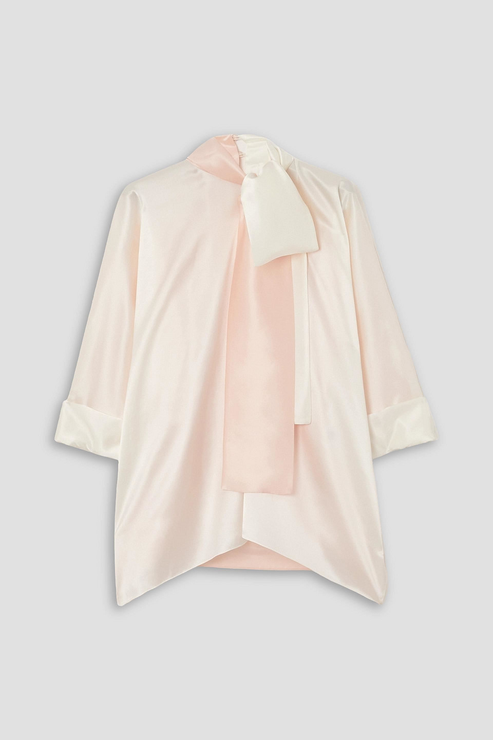 Halpern Oversized Tie-detailed Two-tone Silk-charmeuse Blouse In Ivory