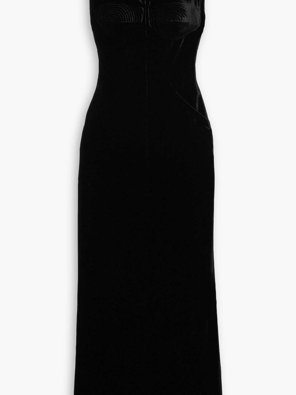 embroidered velvet gown