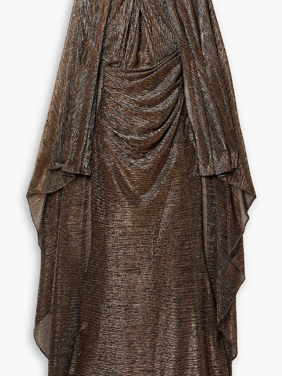cape-effect draped lamé gown