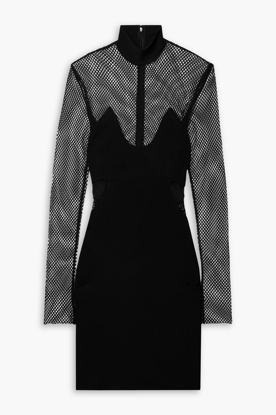 Tom Ford Stretch-crepe And Mesh Mini Dress In Black