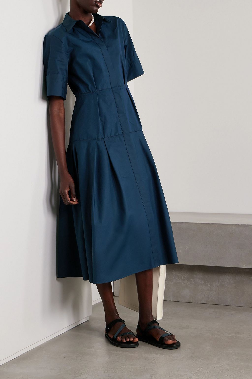 LAFAYETTE 148 فستان متوسّط الطول بأسلوب القميص من القطن