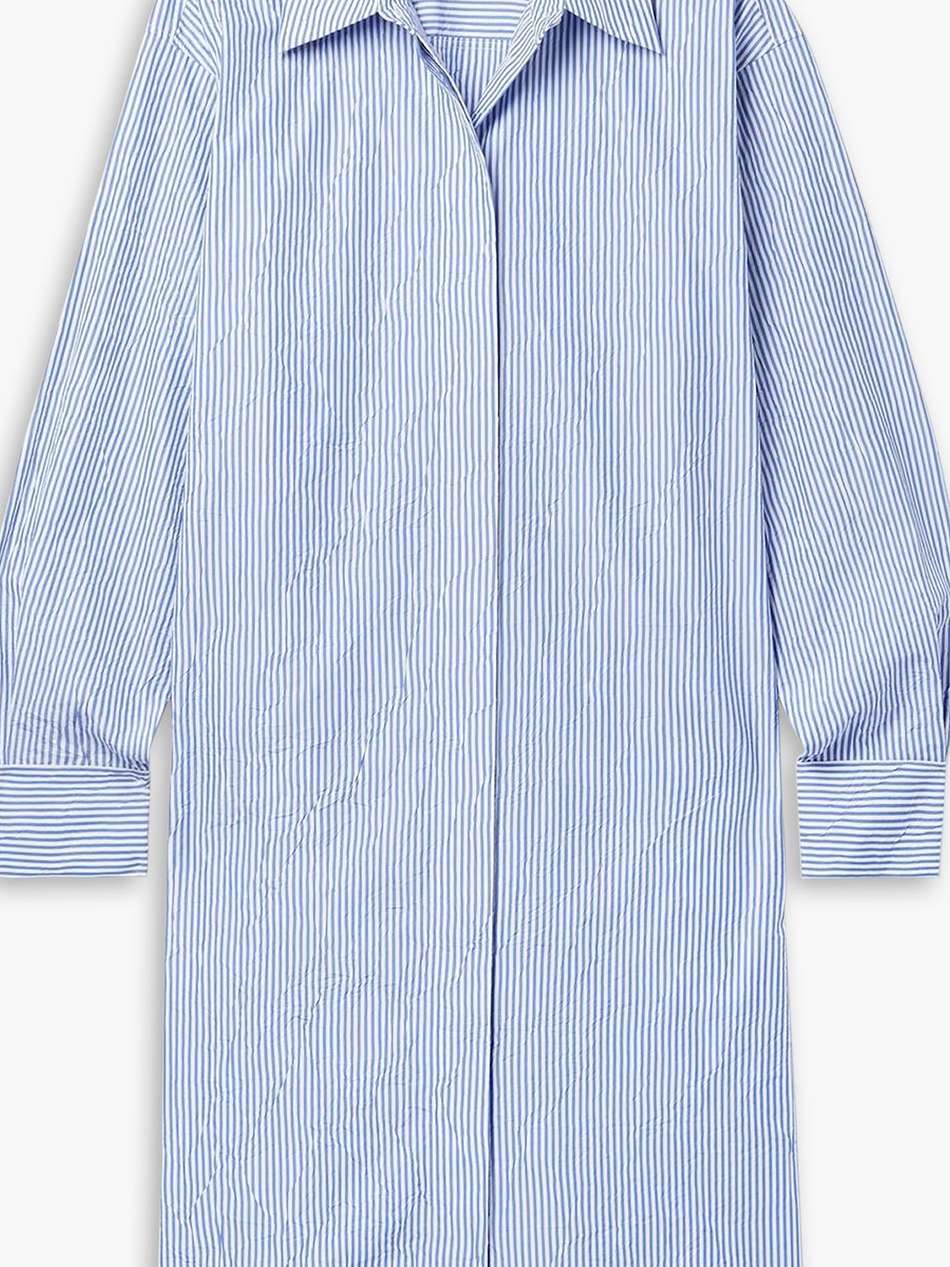 oversized striped crinkled cotton-blend shirt dress