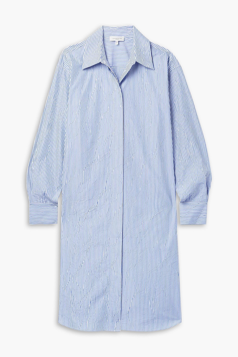 Oversized striped crinkled cotton-blend shirt dress