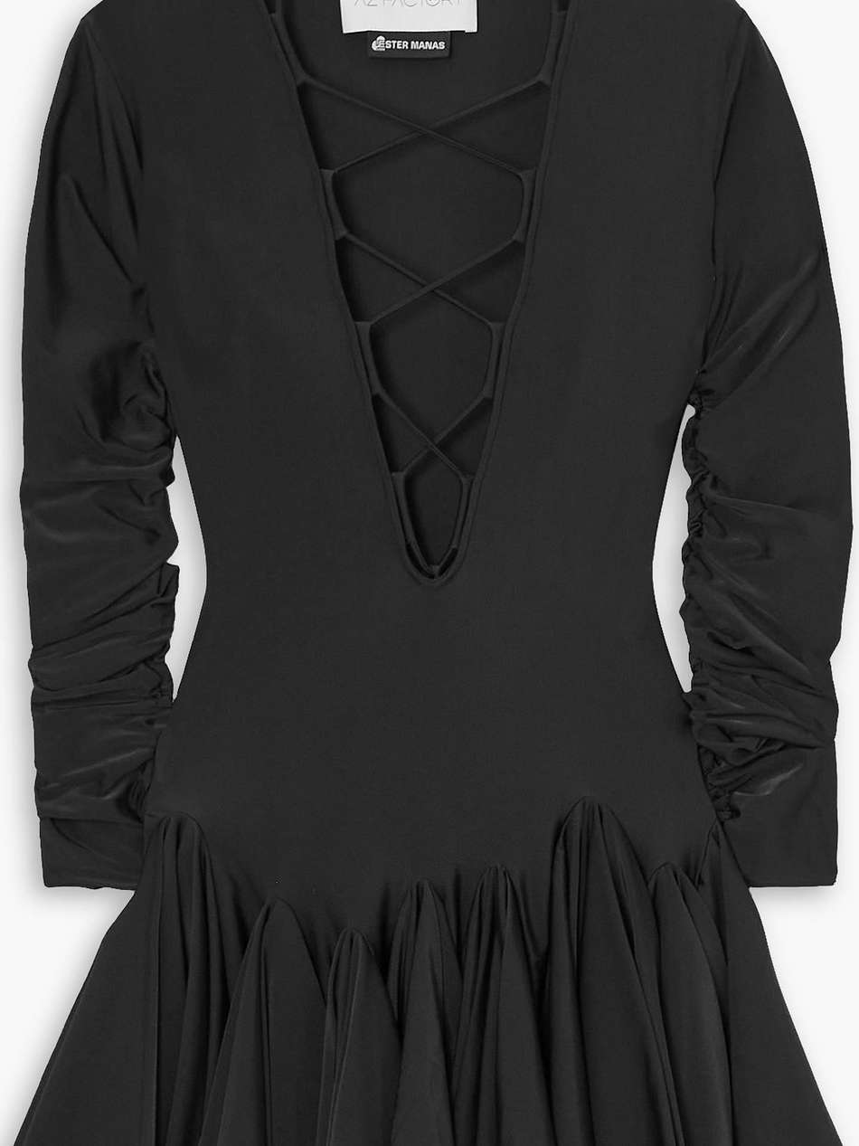 + ester manas lace-up ruffled stretch-jersey mini dress