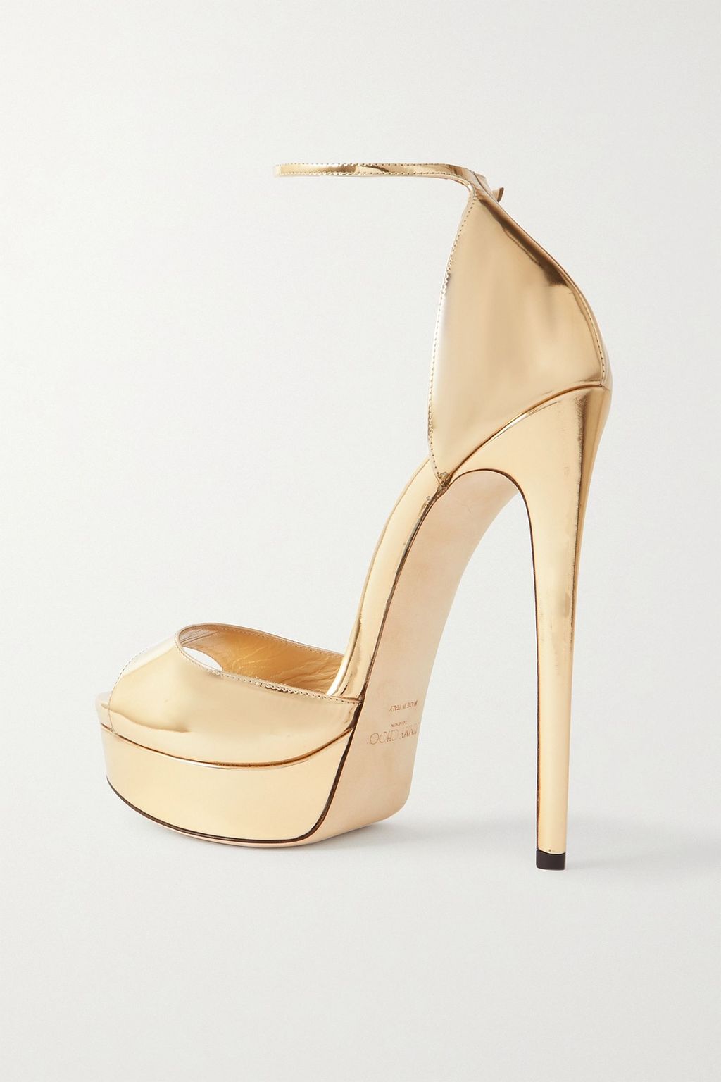 JIMMY CHOO 맥스 메탈릭 가죽 플랫폼 샌들 150mm