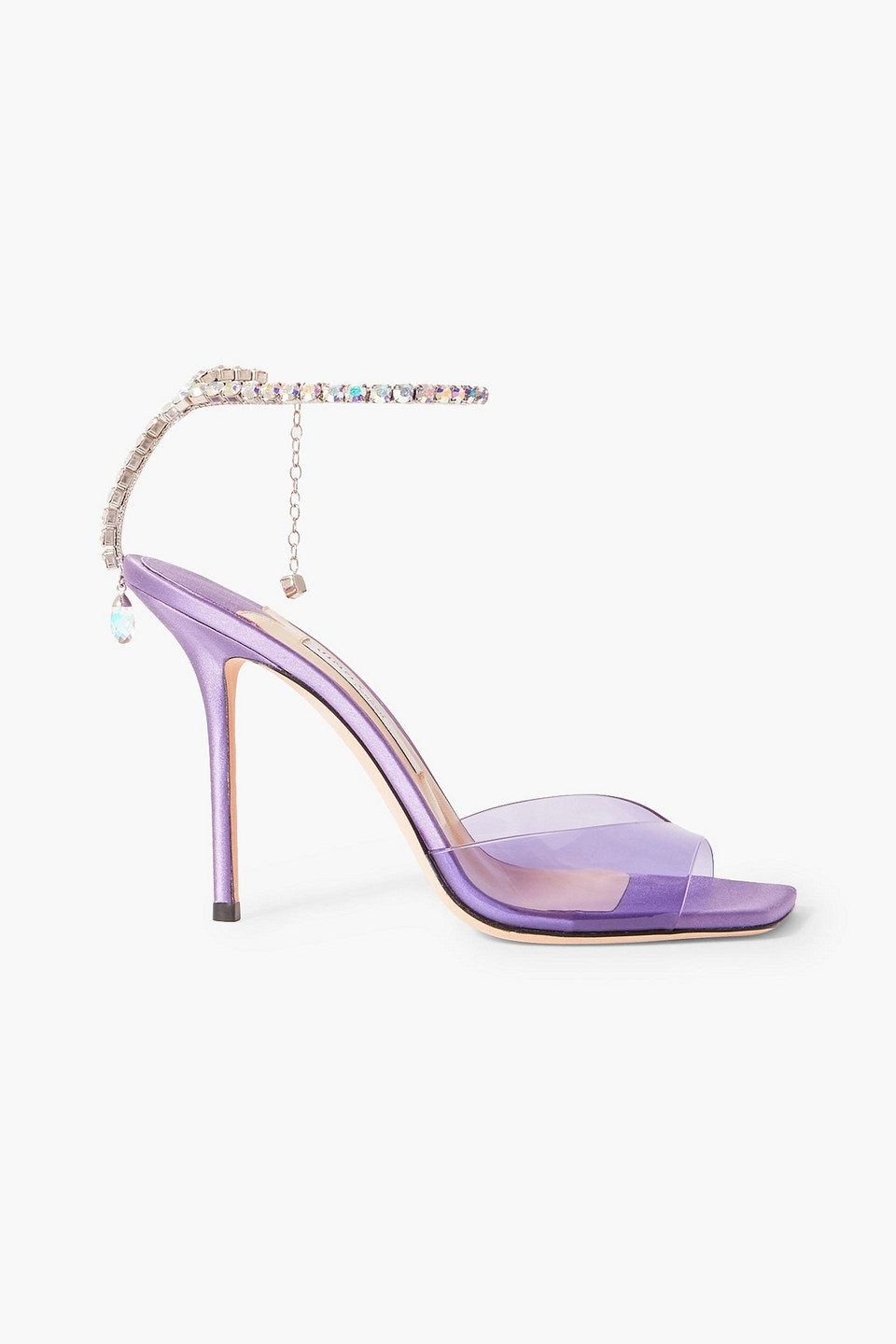 Jimmy Choo Saeda 100 Crystal-embellished Pvc And Satin Sandals In Purple