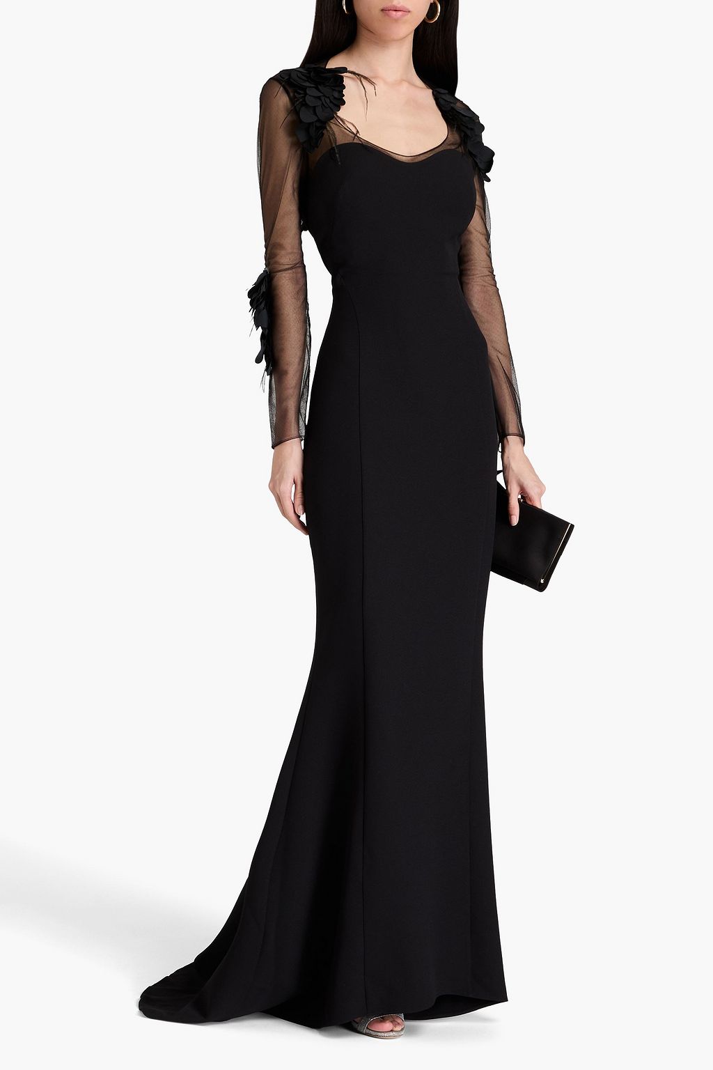 SAFIYAA Feather-trimmed tulle and crepe gown