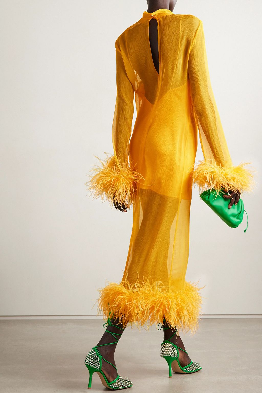 TALLER MARMO Gina Venti feather-trimmed silk-georgette midi dress