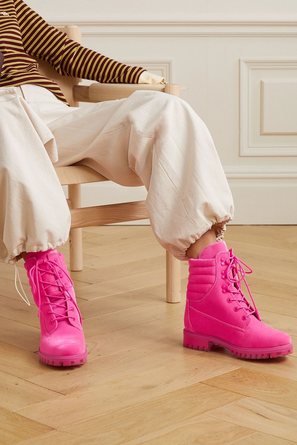 JIMMY CHOO X TIMBERLAND + 팀버랜드 퀼팅 벨벳 앵클 부츠