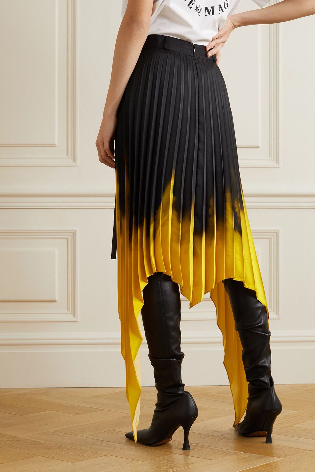 AZ FACTORY + Thebe Magugu asymmetric pleated recycled satin-twill skirt