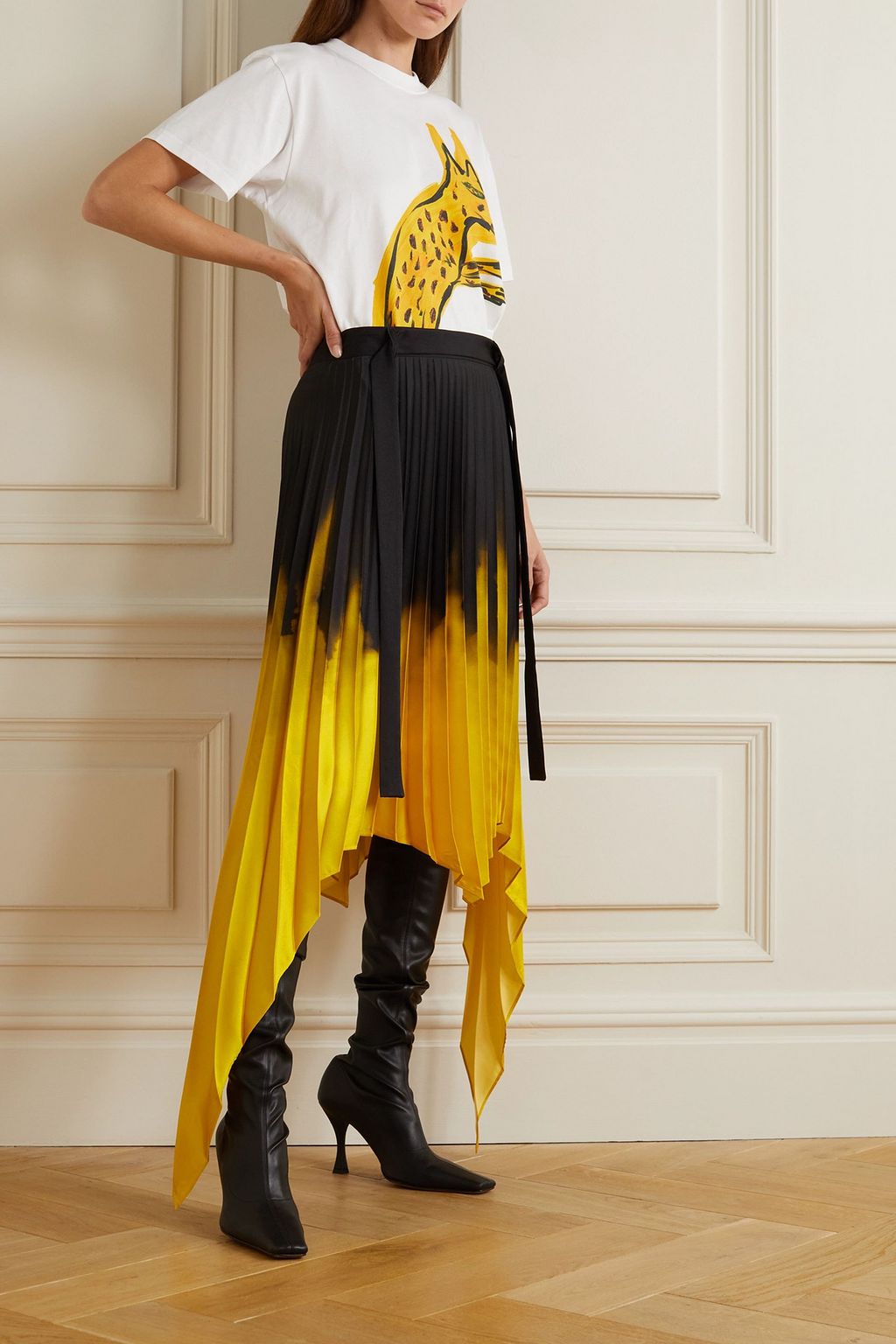 AZ FACTORY + Thebe Magugu asymmetric pleated recycled satin-twill skirt