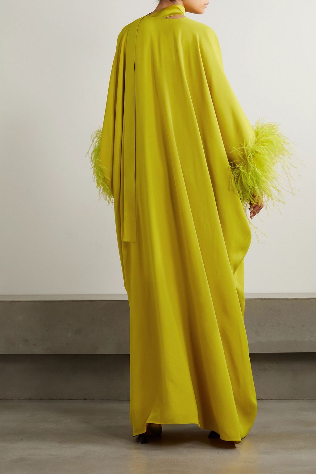 TALLER MARMO Feather-trimmed crepe kaftan