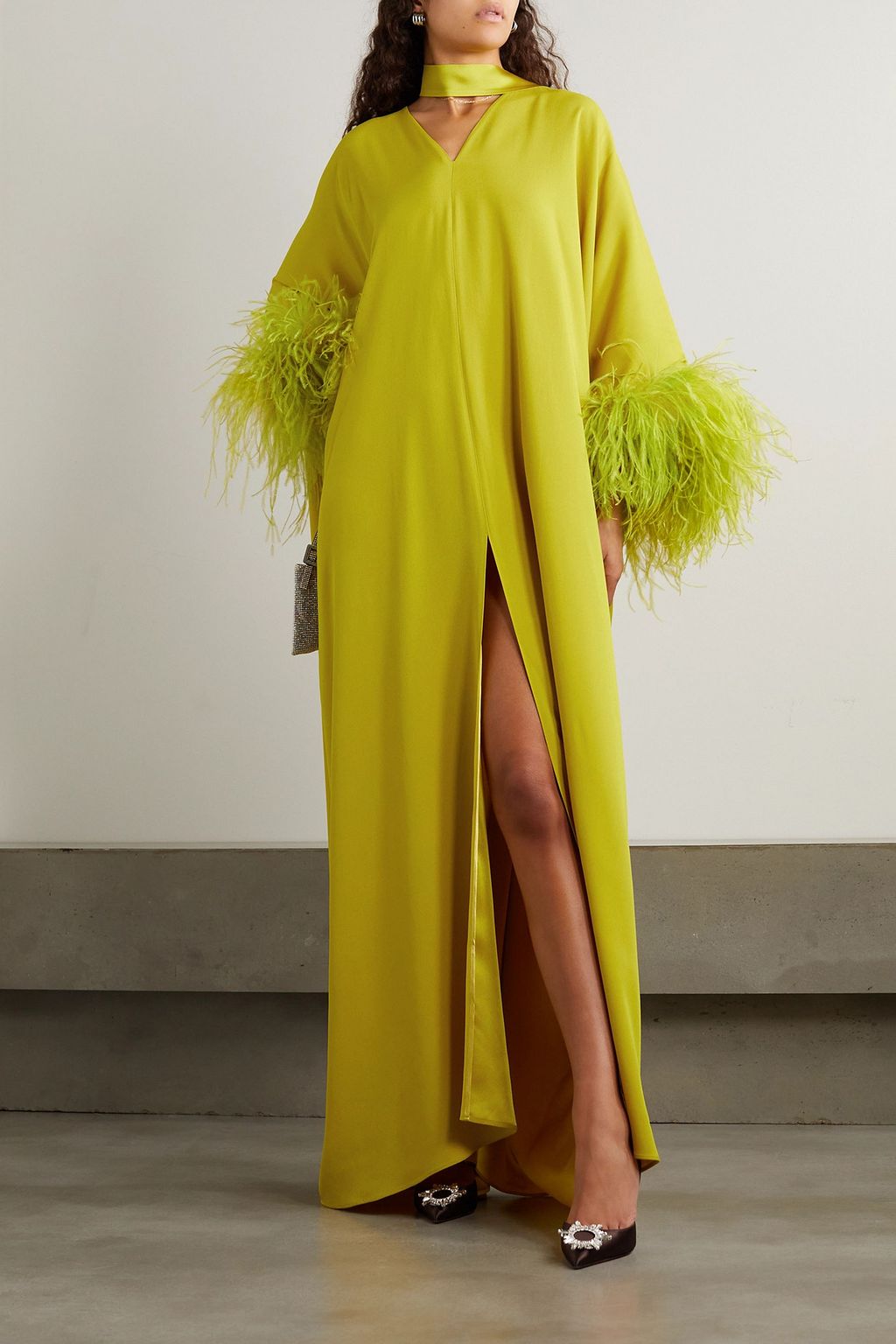 TALLER MARMO Feather-trimmed crepe kaftan