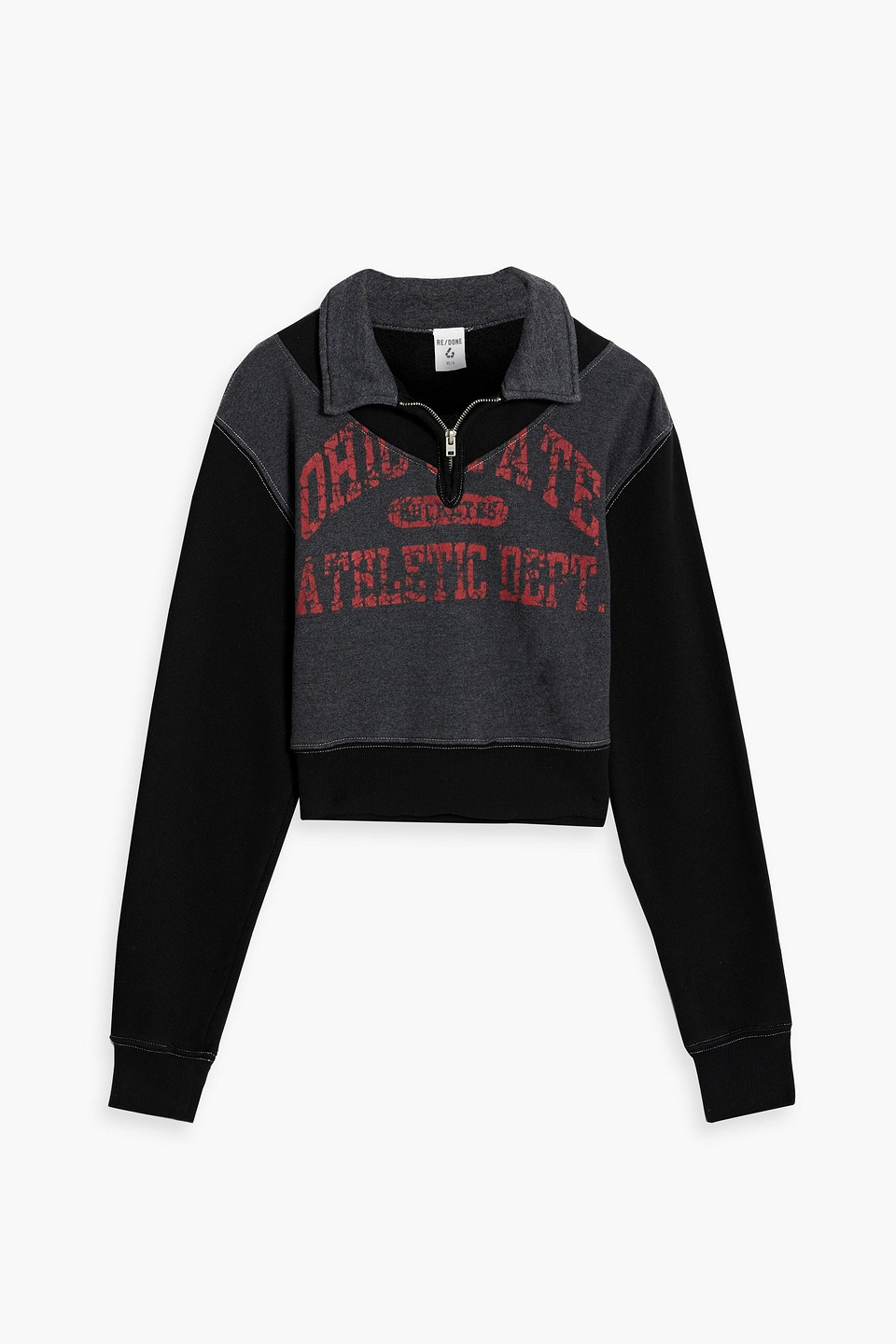Re/done 90s Cropped Printed Cotton-blend Fleece Half-zip Sweatshirt In Charcoal