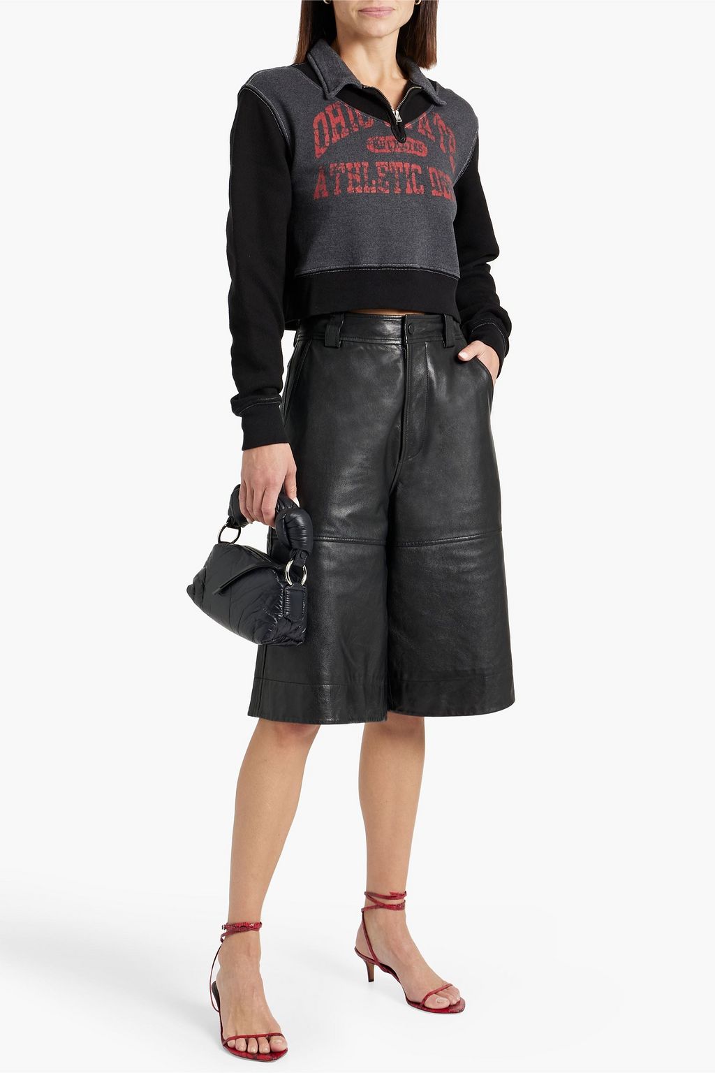 RE/DONE 90s cropped printed cotton-blend fleece half-zip sweatshirt