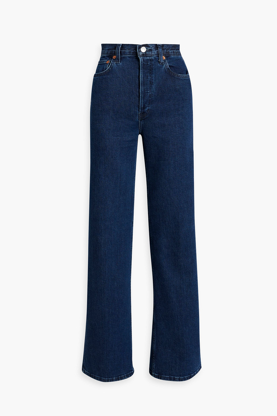 Re/done '70s Ultra Rise Cropped Flared Denim Trousers In Dark Denim