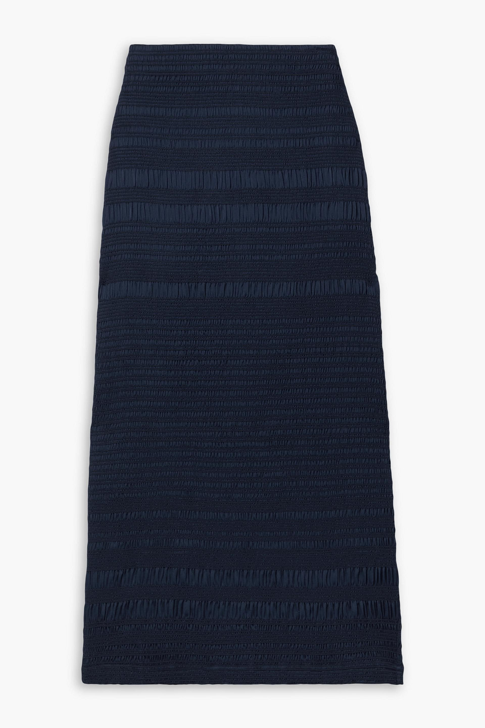 Lafayette 148 Shirred Crepe De Chine Midi Skirt In Navy