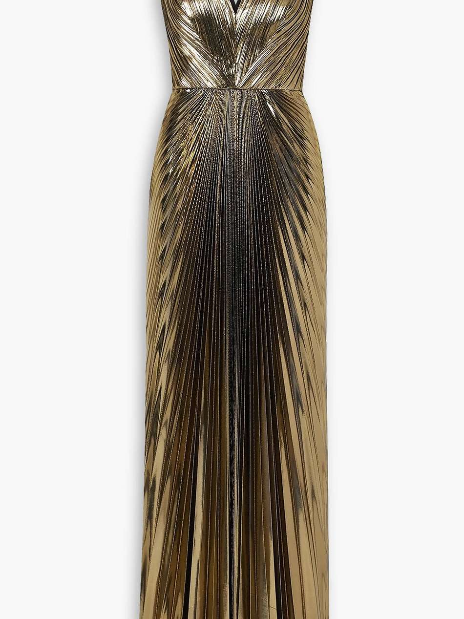 plissé-lamé gown