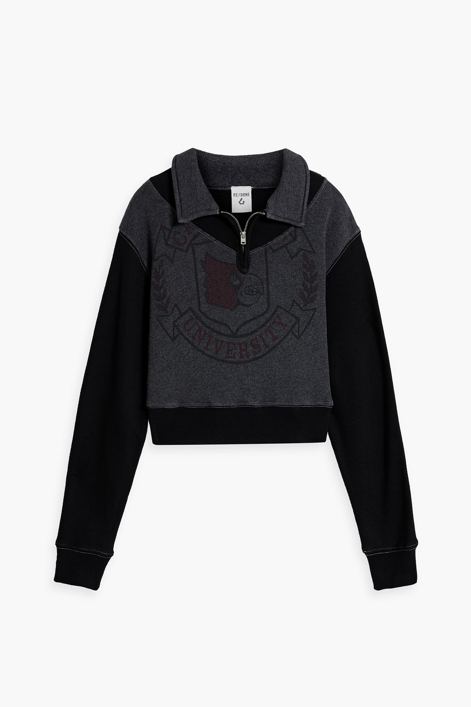 Re/done 90s Cropped Printed Cotton-blend Fleece Half-zip Sweatshirt In Dark Gray