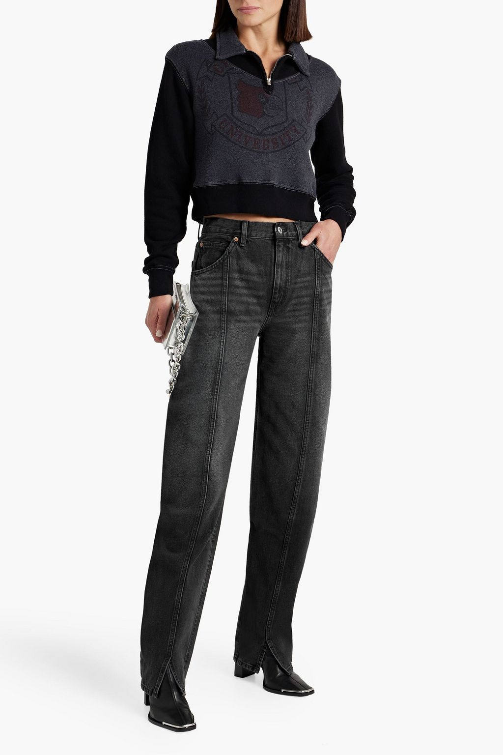 RE/DONE 90s cropped printed cotton-blend fleece half-zip sweatshirt