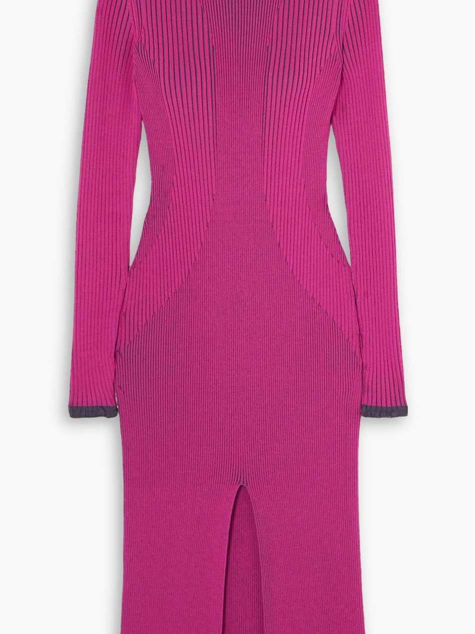 + ester manas two-tone ribbed-knit turtleneck midi dress