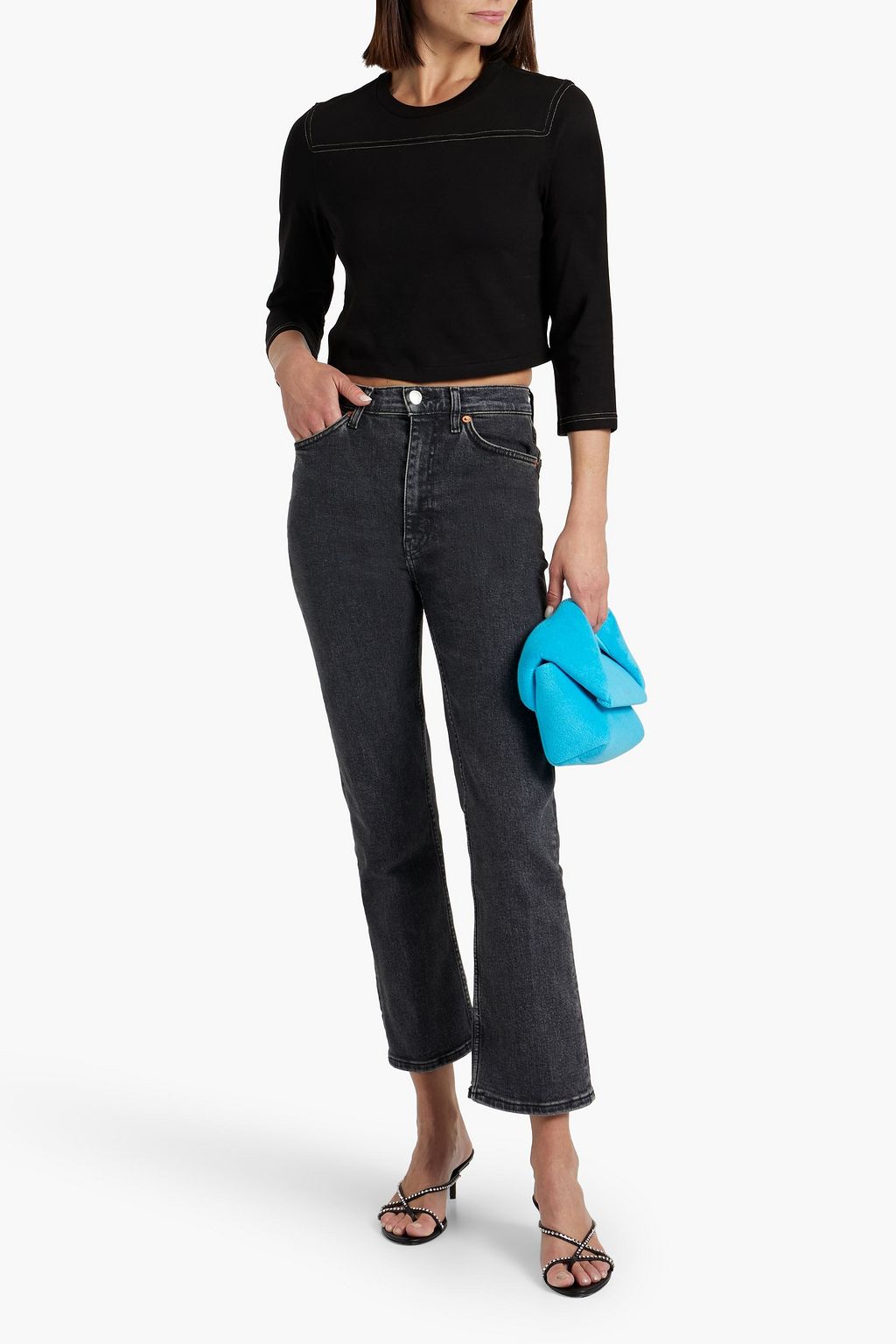 RE/DONE BY HANES Cropped cotton-jersey top