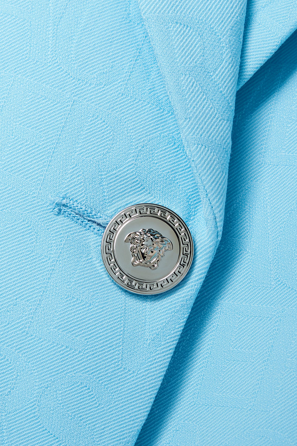 Versace Blazer Aus Woll-jacquard In Türkis