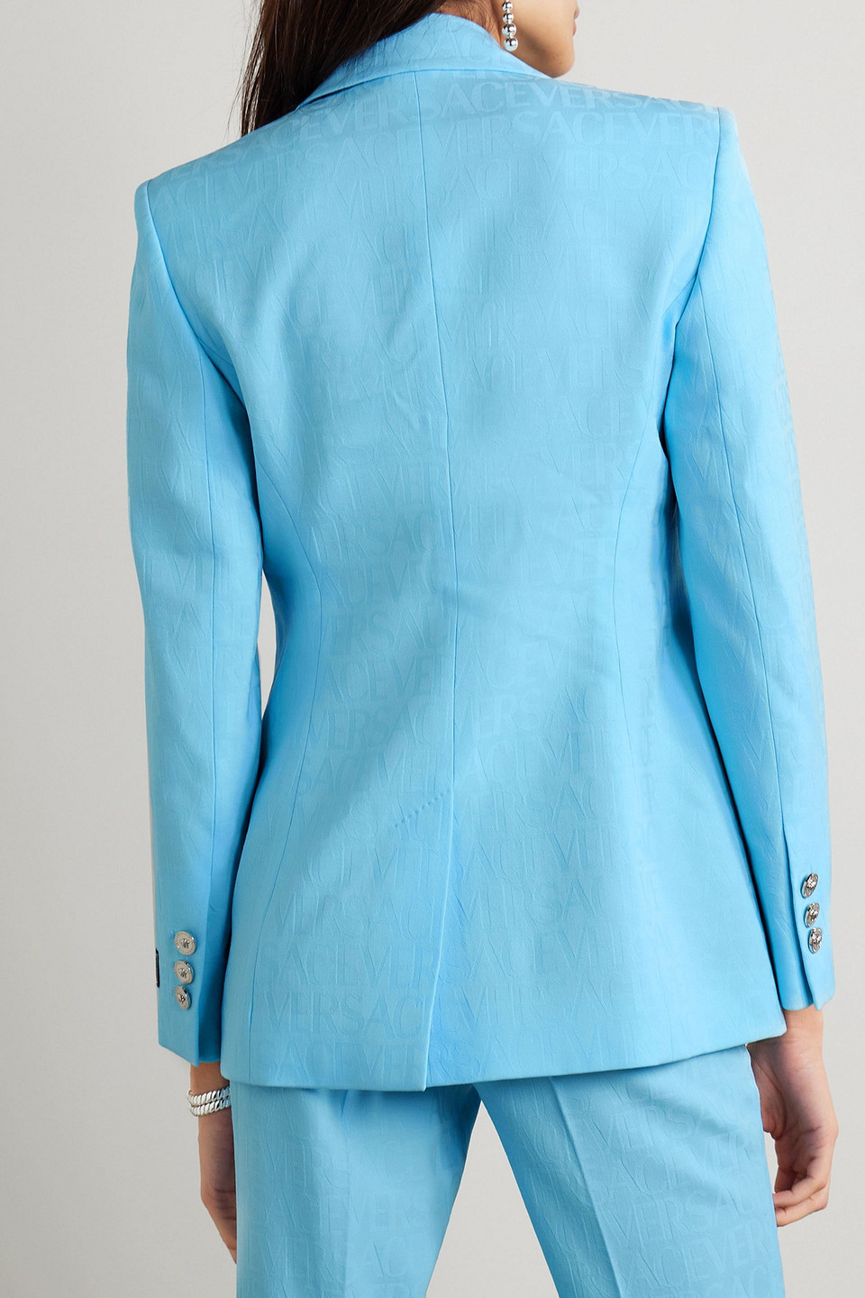 Versace Blazer Aus Woll-jacquard In Türkis