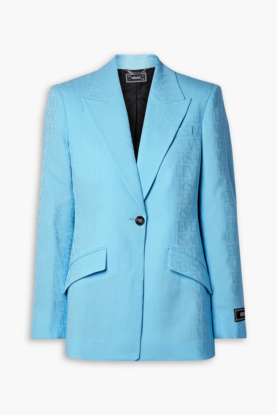 Versace Blazer Aus Woll-jacquard In Türkis