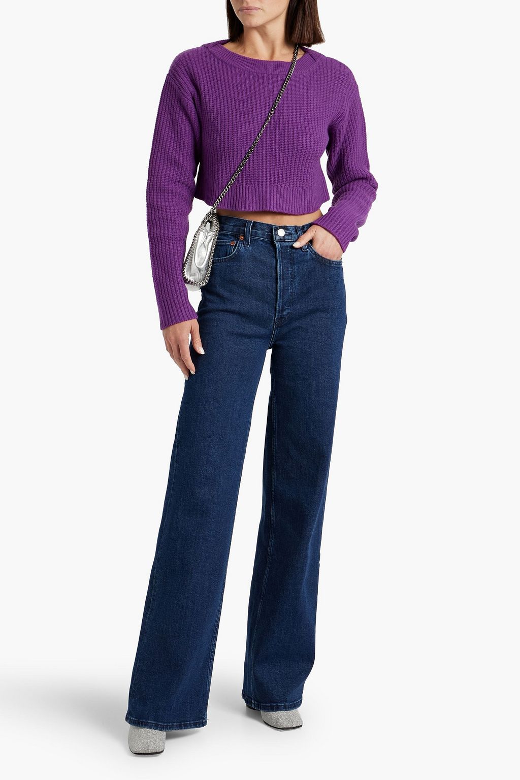 RE/DONE Cropped striped ribbed wool sweater