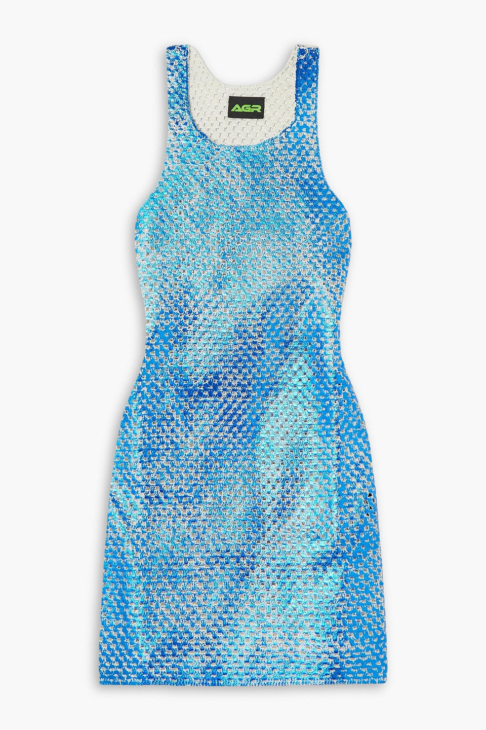 Agr Foiled Wisdom Metallic Crocheted Cotton Mini Dress In Blue