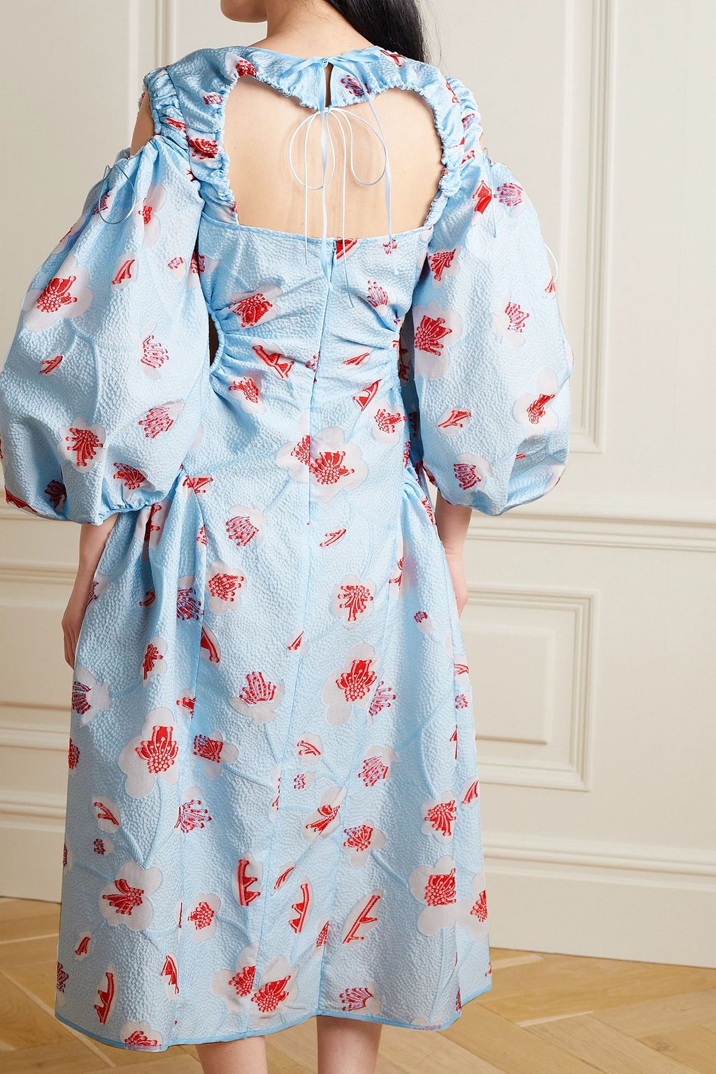 CECILIE BAHNSEN Cold-shoulder cutout cloqué-jacquard midi dress