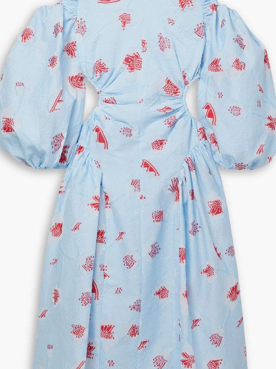 cold-shoulder cutout cloqué-jacquard midi dress