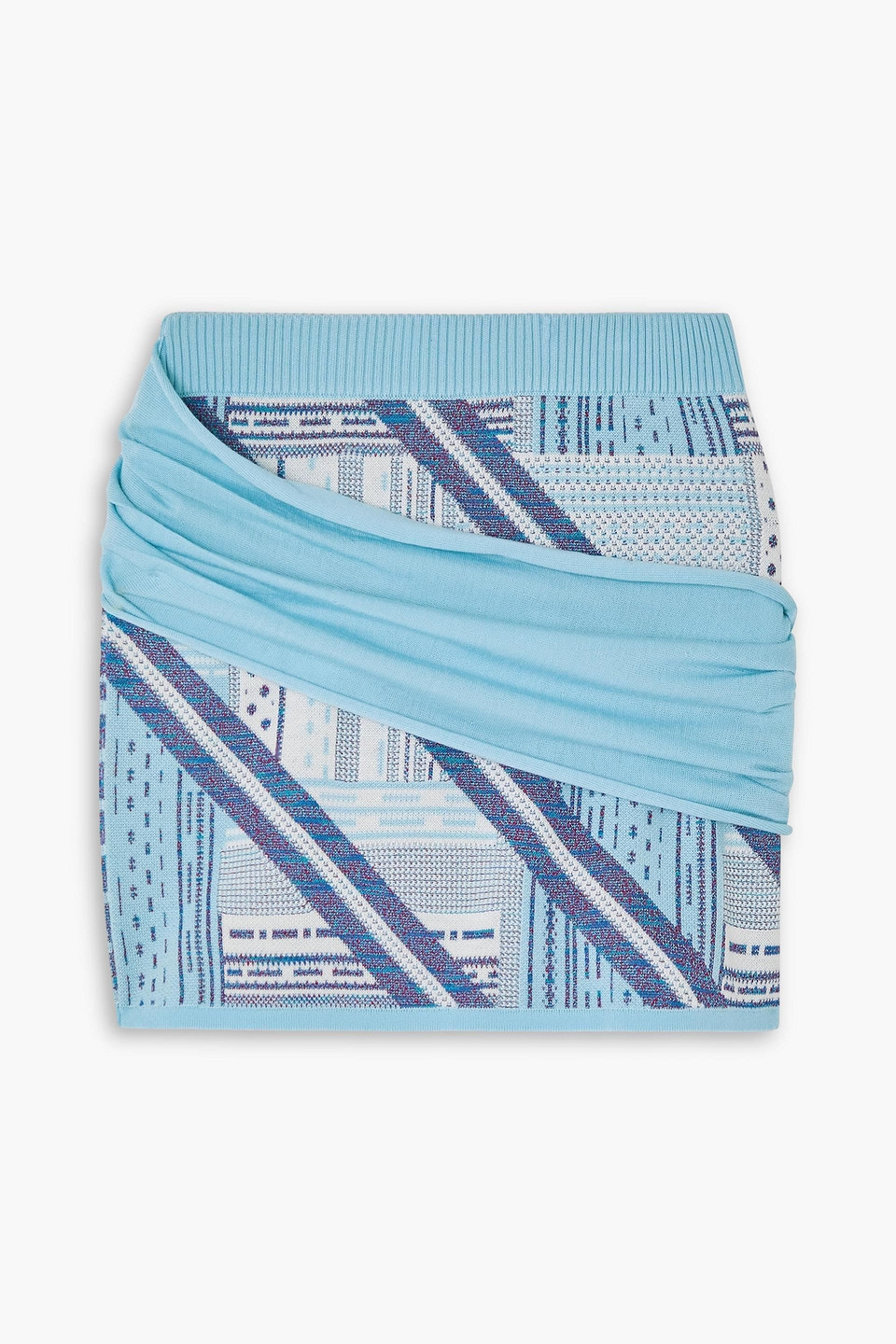 Ahluwalia Bioko Draped Intarsia Wool-blend Mini Skirt In Light Blue