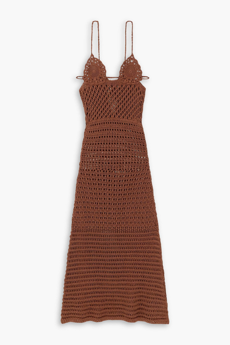 Alanui Mother Nature Crocheted Cotton Maxi Dress In Dark Brown