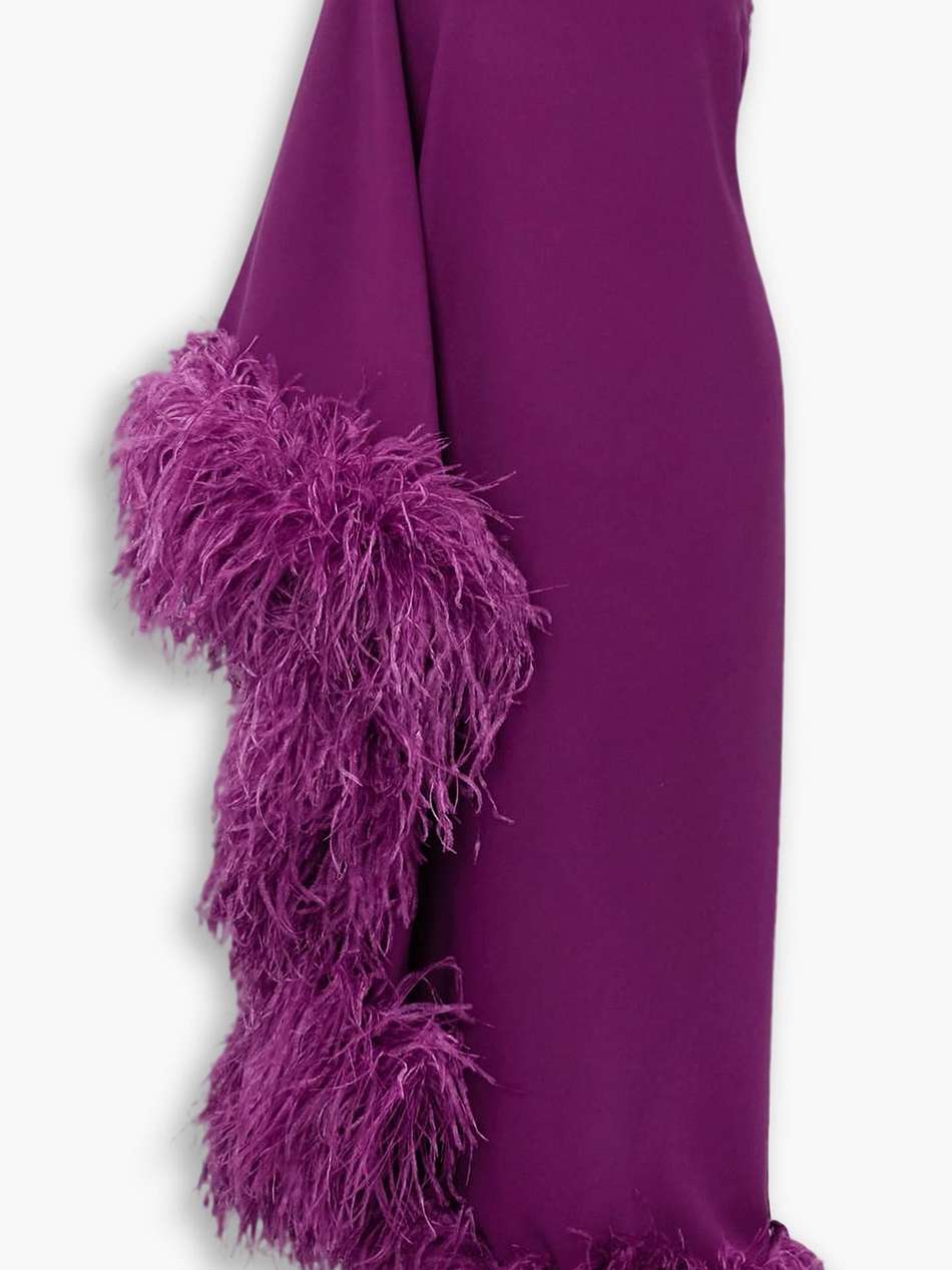 ubud one-shoulder feather-trimmed crepe maxi dress