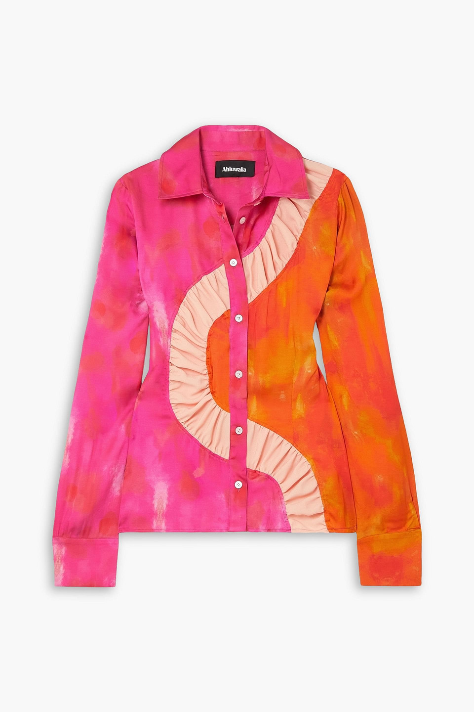 Ahluwalia Kati Ruched Button-front Shirt In Orange