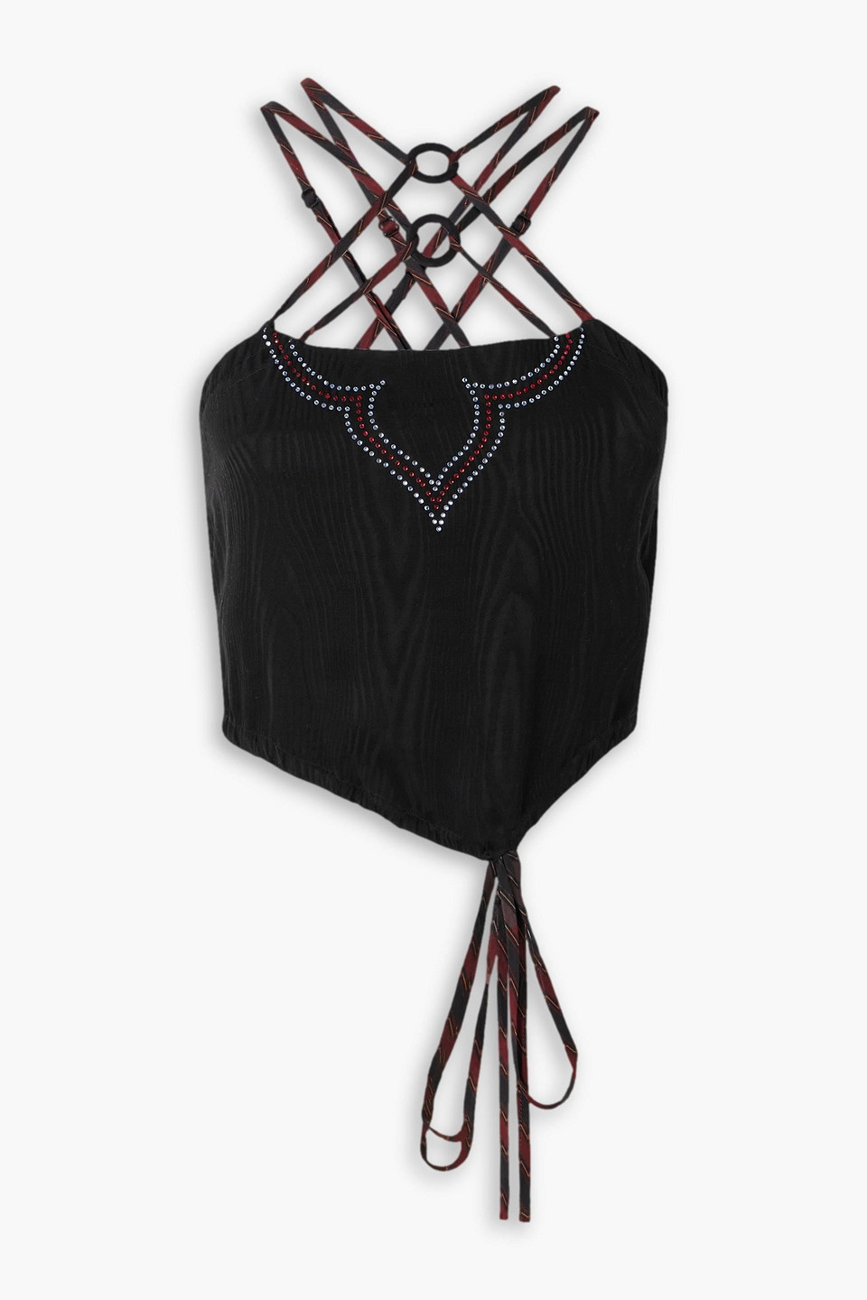Ahluwalia Clover Cropped Crystal-embellished Moire Top In Black