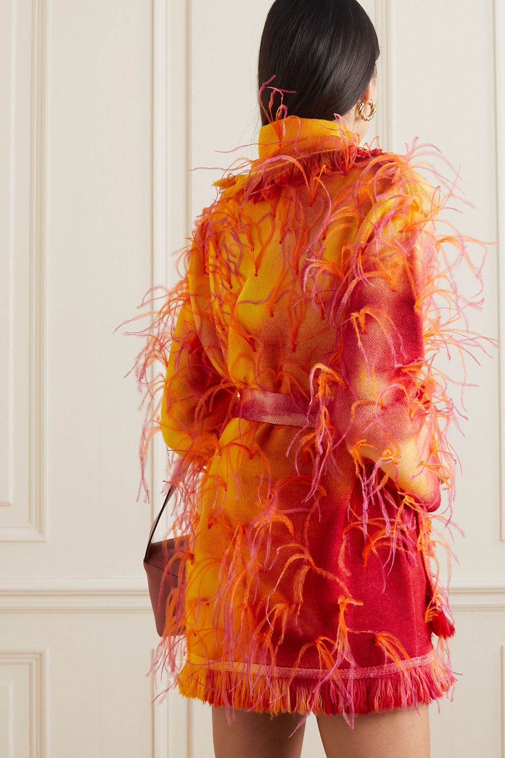 ALANUI Sunset belted feather-trimmed tie-dyed wool cardigan