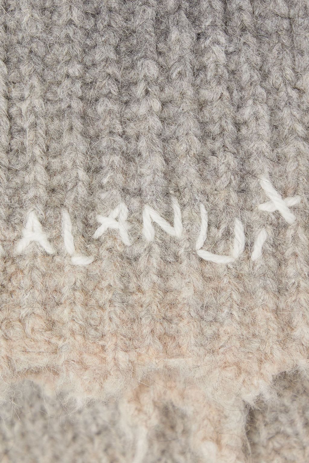 ALANUI Ice Caves distressed embroidered ribbed alpaca-blend scarf