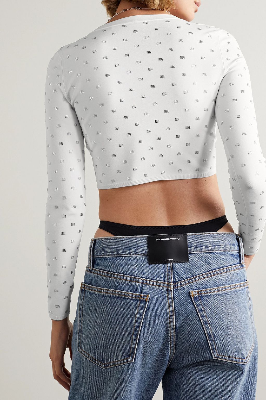 ALEXANDER WANG Cropped crystal-embellished stretch-knit cardigan