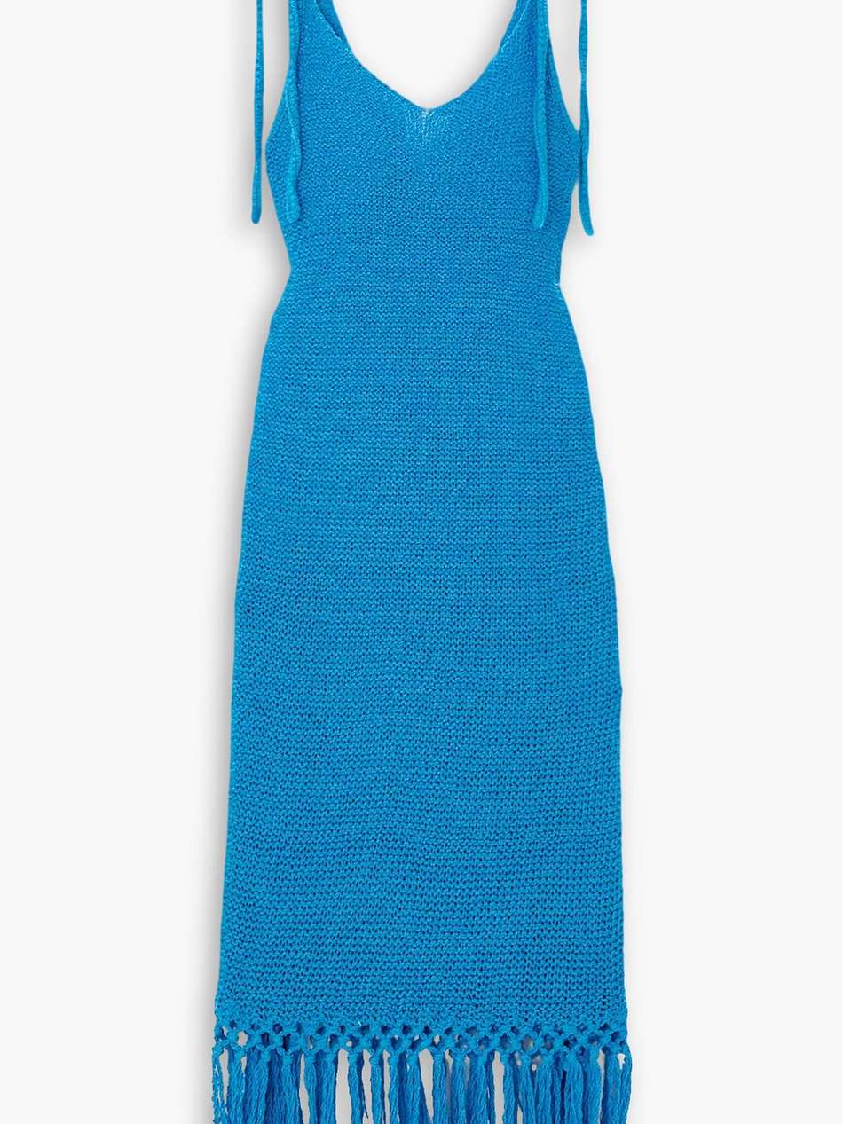 sunset at the beach fringed crocheted cotton midi dress