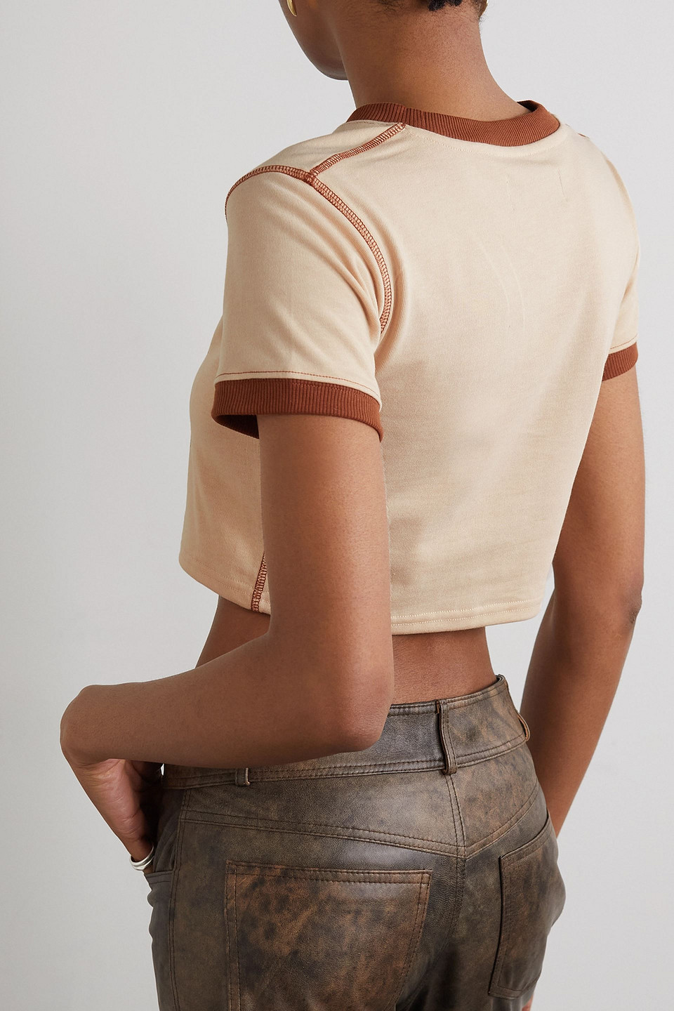 Ahluwalia Cropped Printed Cotton-blend Jersey T-shirt In Neutral