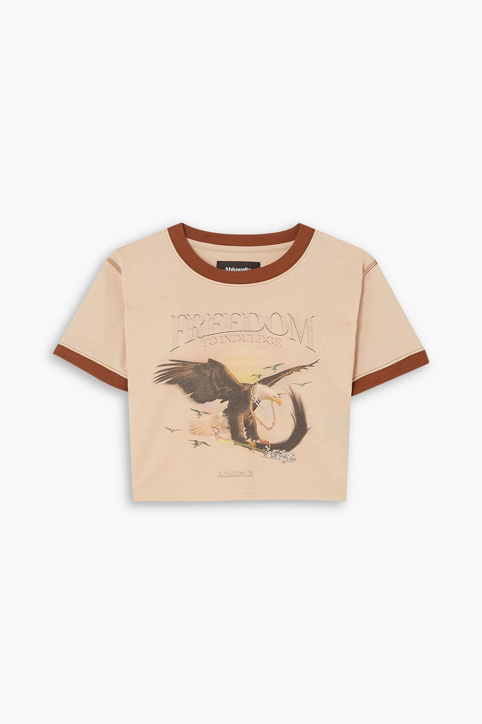 Ahluwalia Cropped Printed Cotton-blend Jersey T-shirt In Neutral