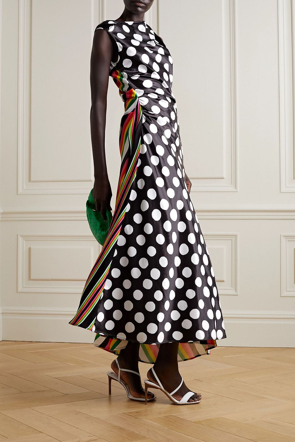 CHRISTOPHER JOHN ROGERS Striped polka-dot satin-twill maxi dress