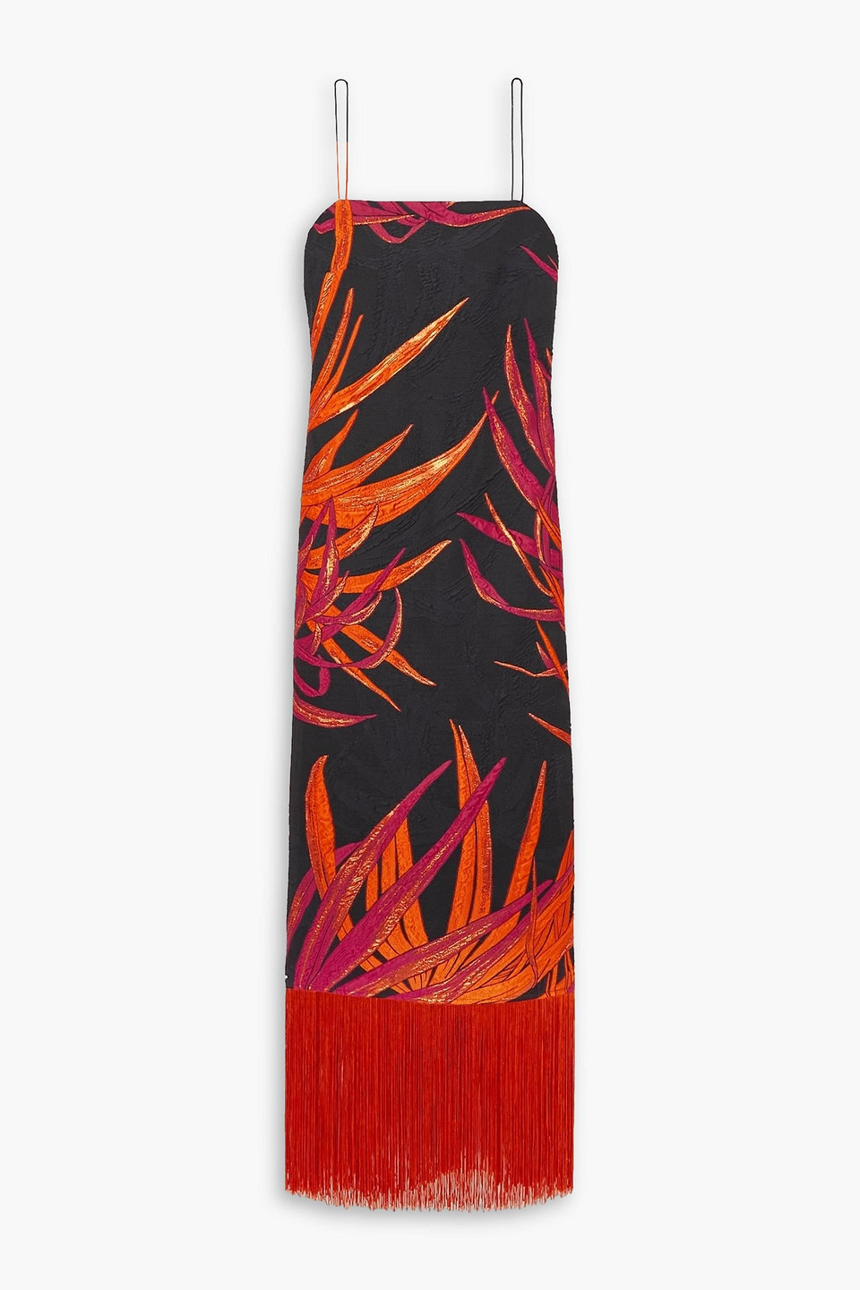 Taller Marmo La Siesta Fringed Brocade Maxi Dress In Black